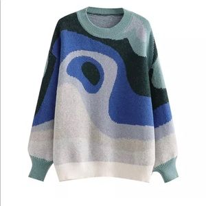 Abstract art crew neck knit sweater